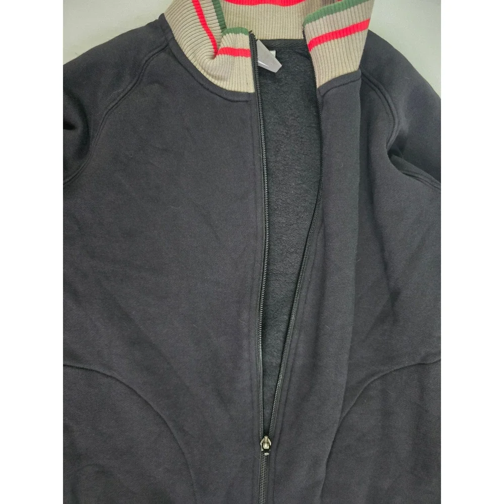 Nike Mens vintage Full Zip Fleece Track Jacket Black Striped Ribbed Collar M